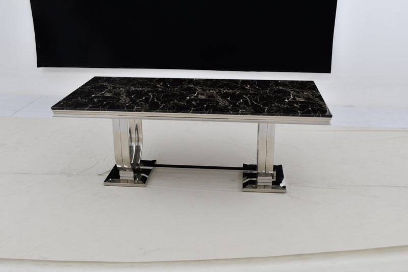 DT2001C 80 X 40 X 30 - SILVE STAINLESS STEEL + MARBLE  DINING TABLE - 210000007473
