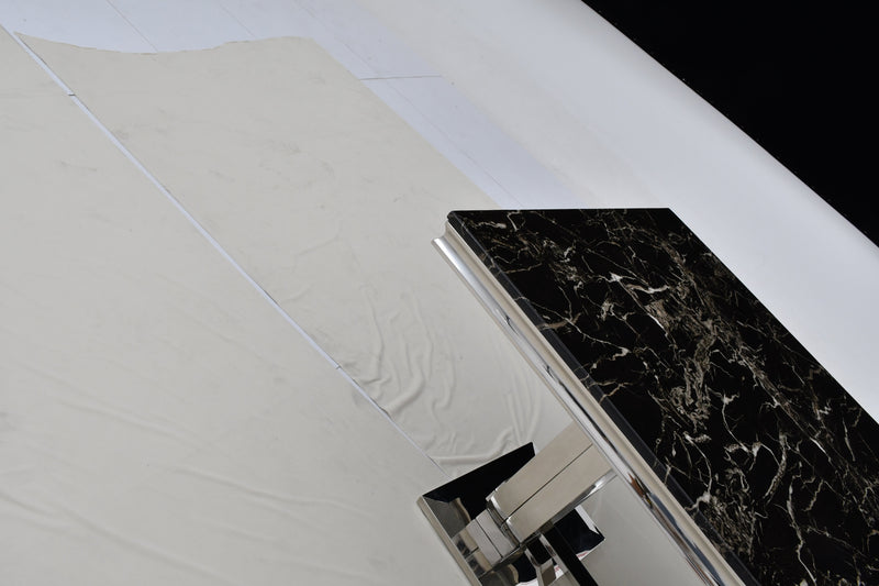 DT2001C 80 X 40 X 30 - SILVE STAINLESS STEEL + MARBLE  DINING TABLE - 210000007473