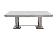 DT2001C 80 X 40 X 30 - SILVE STAINLESS STEEL + MARBLE  DINING TABLE - 210000007473