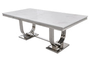 DT2001C 80 X 40 X 30 - SILVE STAINLESS STEEL + MARBLE  DINING TABLE - 210000007473
