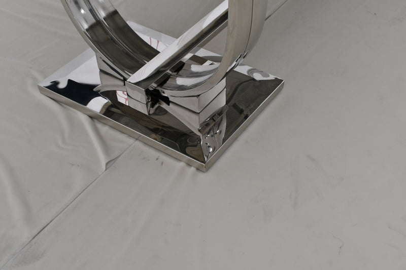 DT2001C 80 X 40 X 30 - SILVE STAINLESS STEEL + MARBLE  DINING TABLE - 210000007473