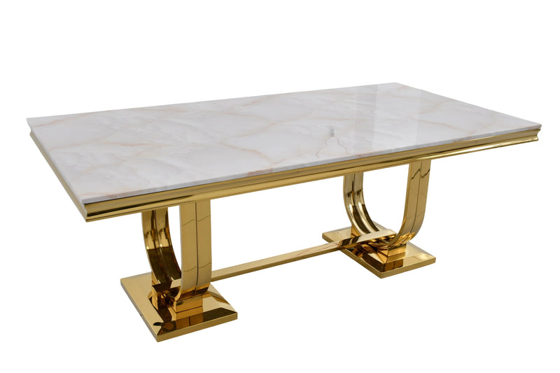 DT2001G 80 X 40 X 30 - GOLD STAINLESS STEEL + MARBLE  DINING TABLE - 210000007926