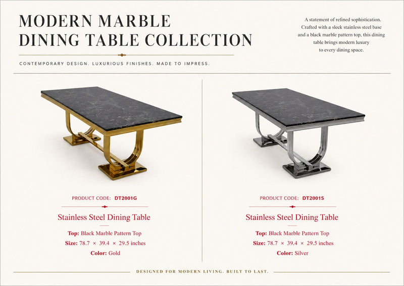 DT2001G 80 X 40 X 30 - GOLD STAINLESS STEEL + MARBLE  DINING TABLE - 210000007926