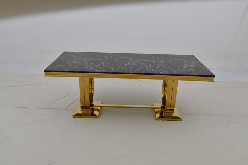 DT2001G 80 X 40 X 30 - GOLD STAINLESS STEEL + MARBLE  DINING TABLE - 210000007926