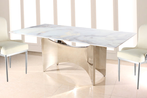 DT2002C - 78 X 39 X 29 - SILVER STAINLESS STEEL + MARBLE  DINING TABLE - 210000007341