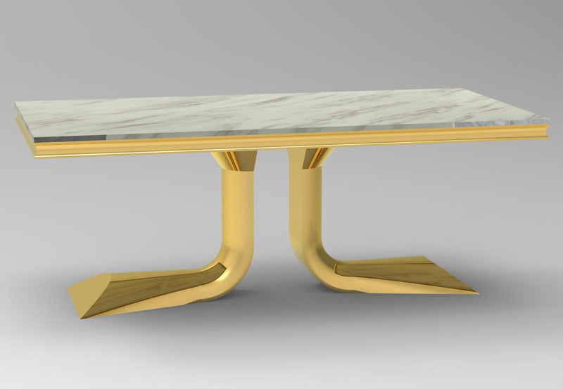 DT2003G-80 X 40 X 30 -GOLD STAINLESS STEEL + MARBLE DINING TABLE - 210000007640