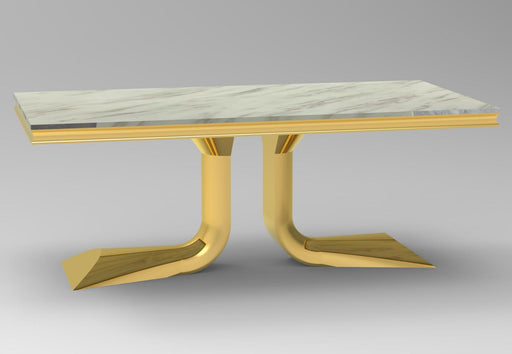 DT2003G-80 X 40 X 30 -GOLD STAINLESS STEEL + MARBLE DINING TABLE - 210000007640