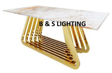 DT2005G 80 X 40 X 30  - GOLD STAINLESS STEEL + MARBLE  DINING TABLE - 210000007489