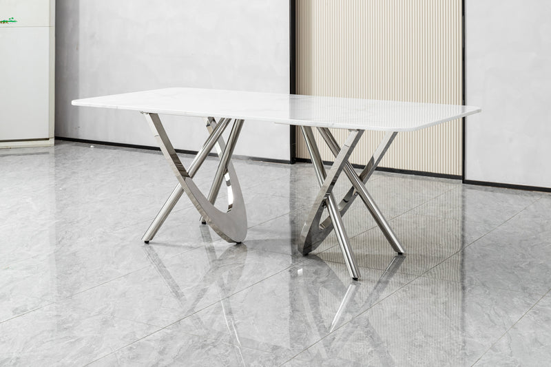 DT2006 80 X 40 X 30 -STAINLESS STEEL + MARBLE  DINING TABLE - 210000007465