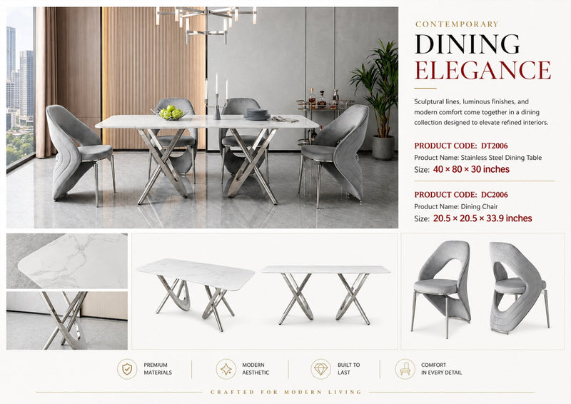 DT2006 80 X 40 X 30 -STAINLESS STEEL + MARBLE  DINING TABLE - 210000007465