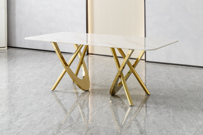 DT2007 80 X 40 X 30 - GOLD STAINLESS STEEL + MARBLE  DINING TABLE - 210000007924