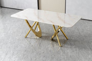 DT2007 80 X 40 X 30 - GOLD STAINLESS STEEL + MARBLE  DINING TABLE - 210000007924