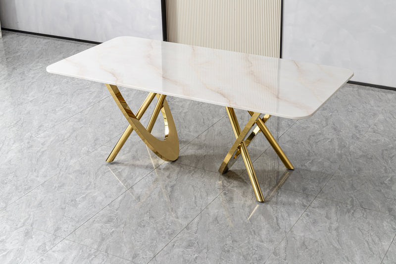 DT2007 80 X 40 X 30 - GOLD STAINLESS STEEL + MARBLE  DINING TABLE - 210000007924