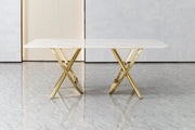 DT2007 80 X 40 X 30 - GOLD STAINLESS STEEL + MARBLE  DINING TABLE - 210000007924