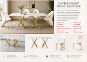 DT2007 80 X 40 X 30 - GOLD STAINLESS STEEL + MARBLE  DINING TABLE - 210000007924