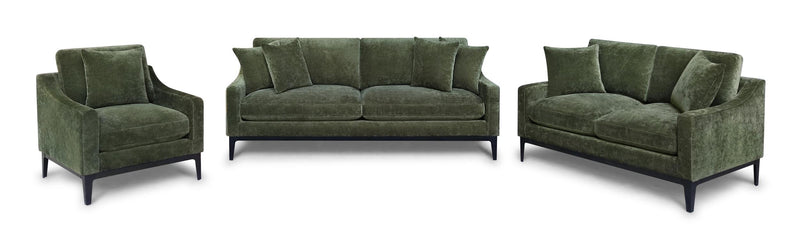Duarte 3-Piece Sofa Loveseat Chair Set with Reversible Cushions Dark Moss - 511384-S3