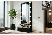 Ella Black Narrow Tall Mirror With Drawer And Speaker - ELLA-BLACK-NARROW TALL MR W/ DWR & SPEAKER