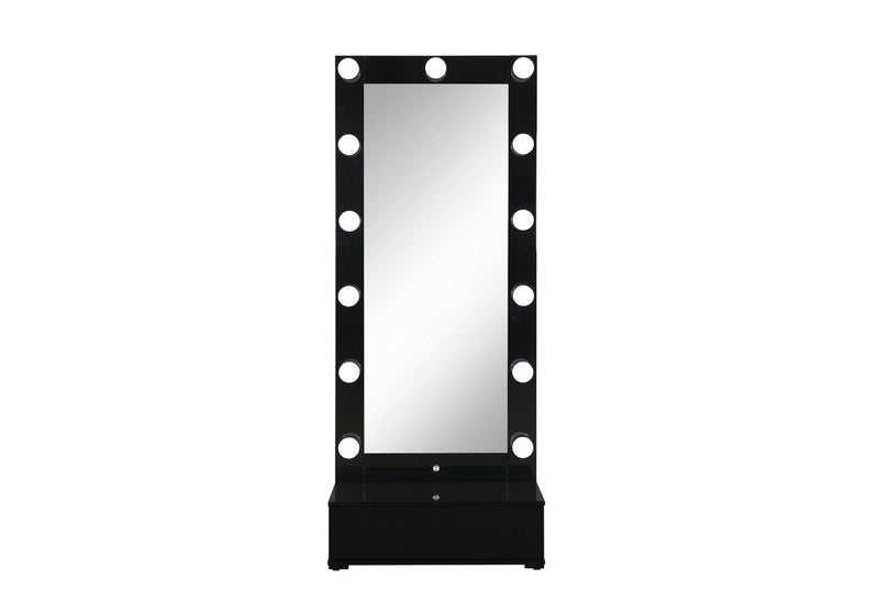 Ella Black Narrow Tall Mirror With Drawer And Speaker - ELLA-BLACK-NARROW TALL MR W/ DWR & SPEAKER