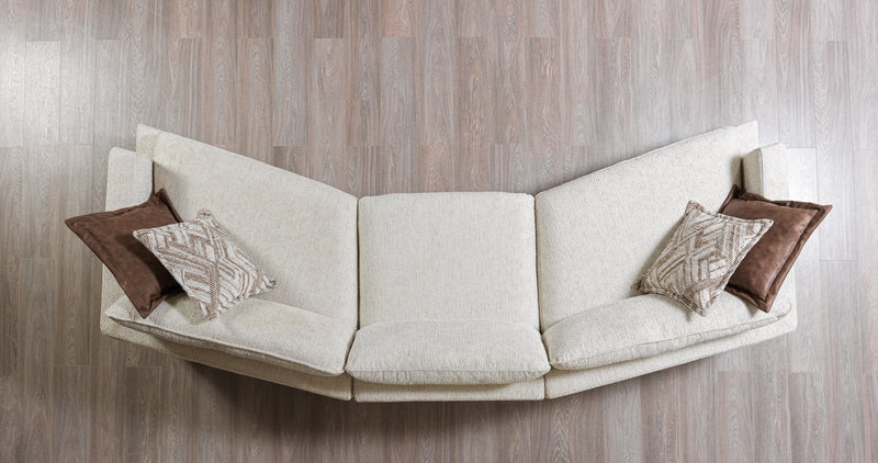Dylan Ivory Linen 3 - Piece Curved 126" Sectional with Ottoman - Lara FurnitureSectional