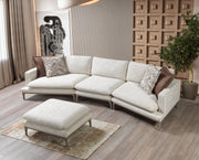 Dylan Ivory Linen 3 - Piece Curved 126" Sectional with Ottoman - Lara FurnitureSectional