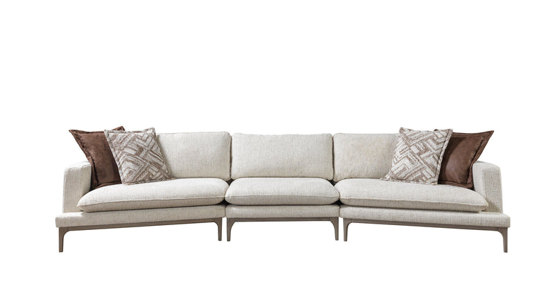 Dylan Ivory Linen 3 - Piece Curved 126" Sectional with Ottoman - Lara FurnitureSectional