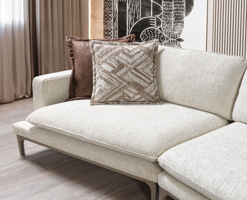 Dylan Ivory Linen 3 - Piece Curved 126" Sectional with Ottoman - Lara FurnitureSectional