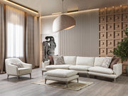 Dylan Ivory Linen 3 - Piece Curved 126" Sectional with Ottoman - Lara FurnitureSectional