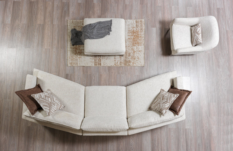 Dylan Ivory Linen 3 - Piece Curved 126" Sectional with Ottoman - Lara FurnitureSectional