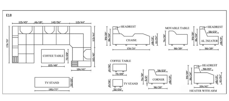 E - 18 Black & White Sectional Set - Lara FurnitureSectional