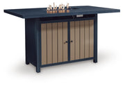 East Beach Navy Blue/Driftwood Outdoor Bar Table with Fire Pit - PCP587-665