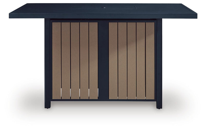 East Beach Navy Blue/Driftwood Outdoor Bar Table with Fire Pit - PCP587-665