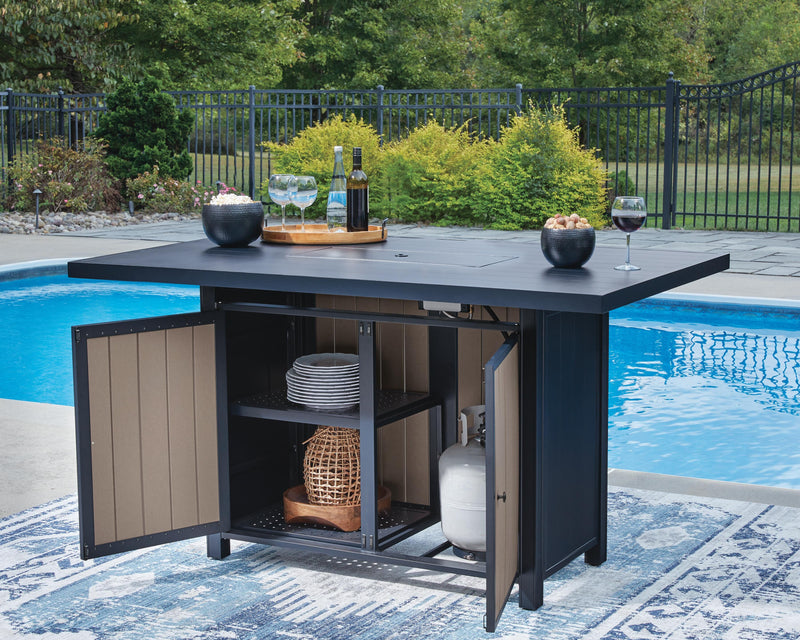 East Beach Navy Blue/Driftwood Outdoor Bar Table with Fire Pit - PCP587-665