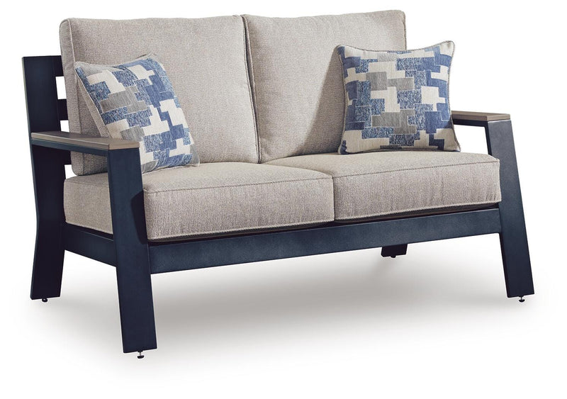 East Beach Navy Blue/Driftwood Outdoor Loveseat with Cushion - PCP587-835