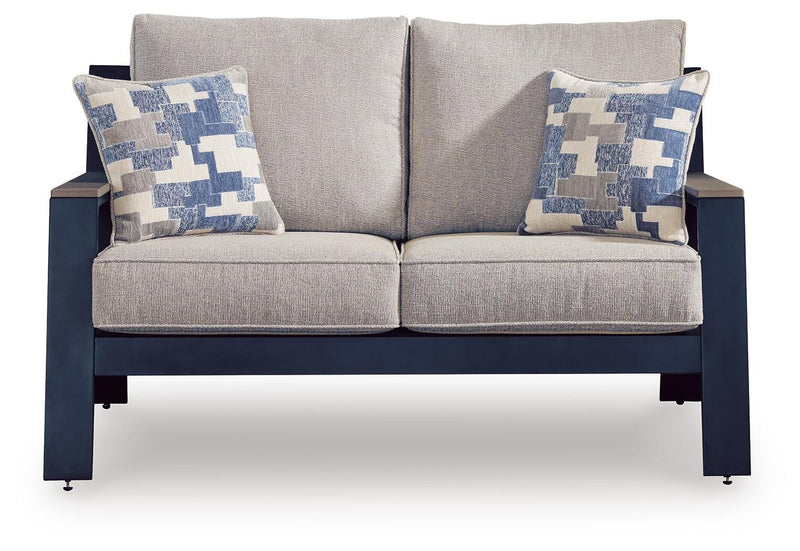 East Beach Navy Blue/Driftwood Outdoor Loveseat with Cushion - PCP587-835