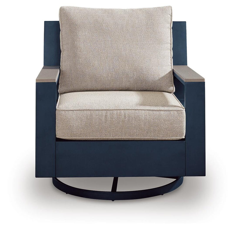 East Beach Navy Blue/Driftwood Outdoor Swivel Glider Chair with Cushion - PCP587-821