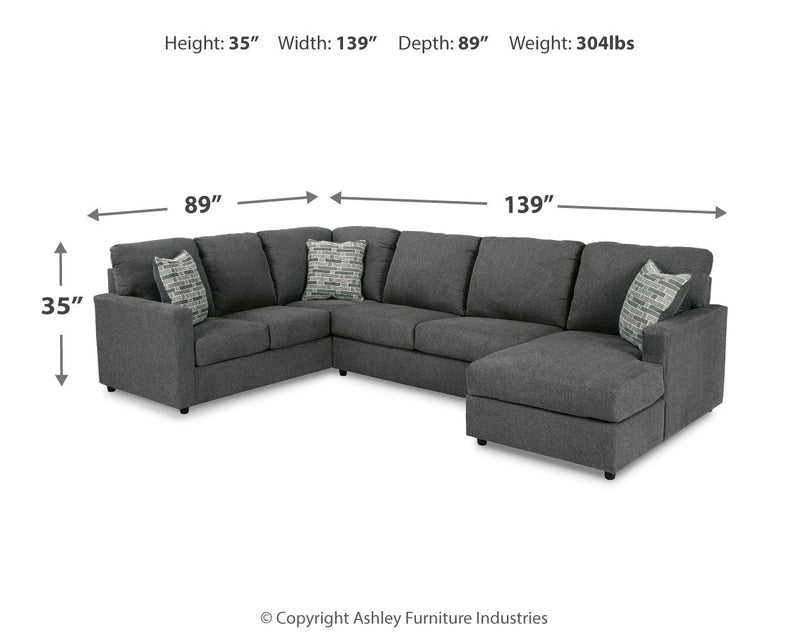 Edenfield Charcoal 3-Piece Sectional with Ottoman from Ashley - Lara Furniture