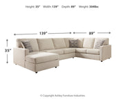 Edenfield Linen 3-Piece Sectional with Ottoman from Ashley - Lara Furniture