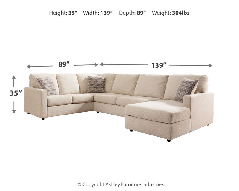 Edenfield Linen 3-Piece Sectional with Ottoman from Ashley - Lara Furniture