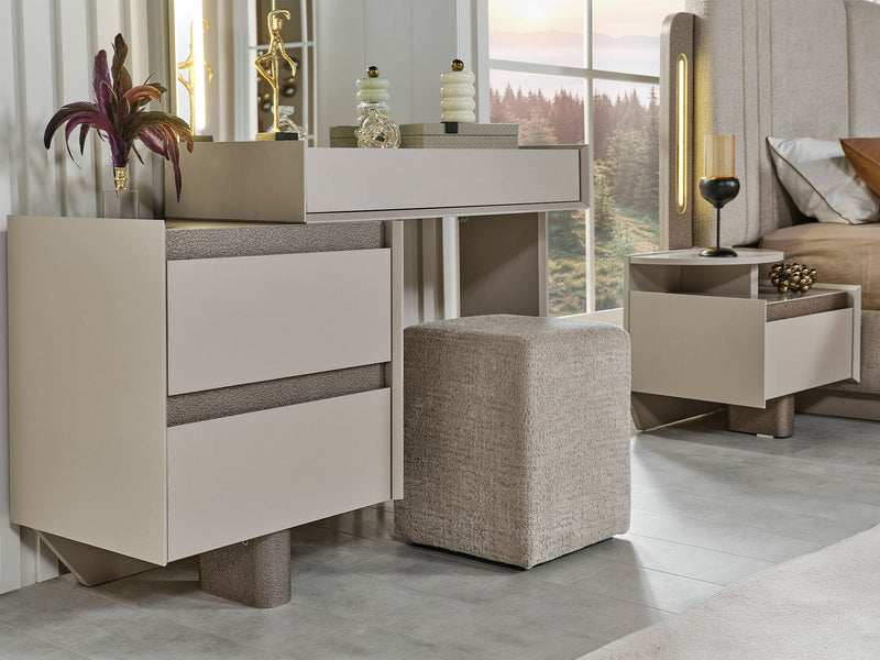 Efes Mum Bedroom (Queen Frame With Headboard & Dresser With Mirror & Ottoman & 2 Nightstand) - 200-MUM-EFE-150-QUE-SET