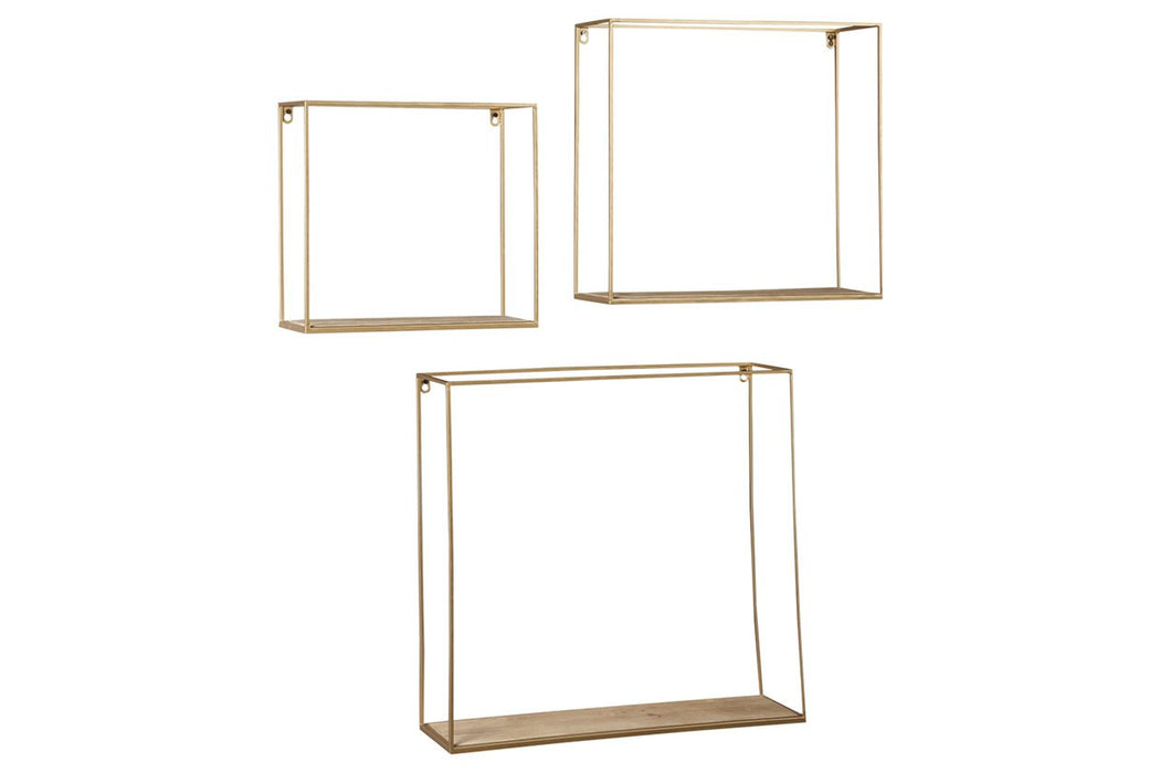 Efharis Natural/Gold Finish Wall Shelf (Set of 3) - Gate FurnitureWall Decor