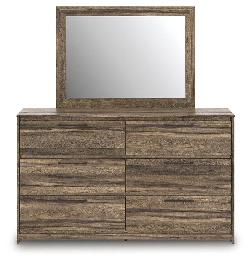 Elbrim Brown Queen Panel Bed, Dresser, Mirror and Nightstand - PCB2005B25