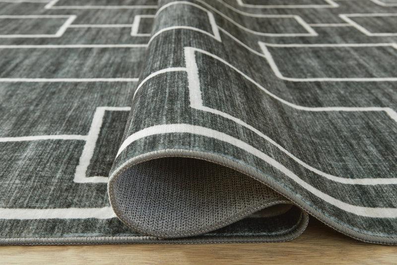 Elderland Black/Gray Washable 7'6" x 9'6" Area Rug - R407401
