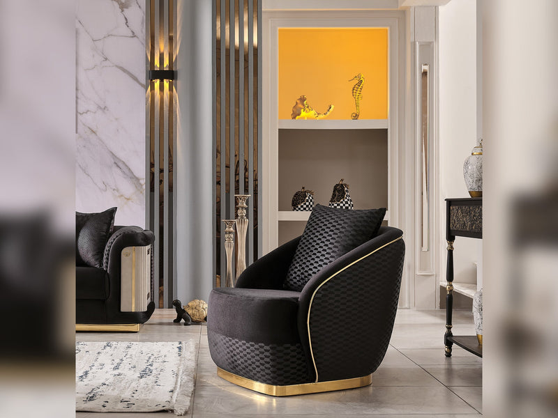 Elegance 3-pieces (Sofa & Loveseat & Chair) Livingroom Set Black in Black - 101-ELE-LV900-321