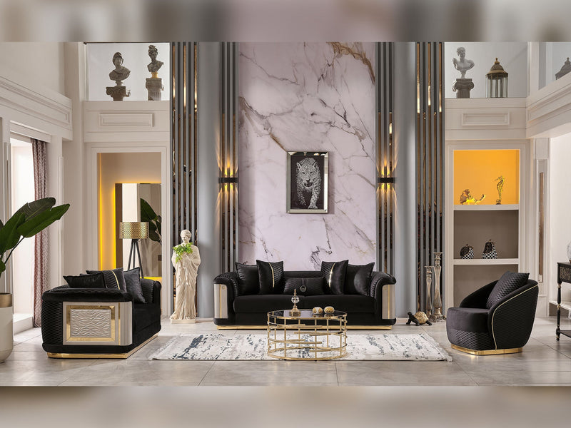 Elegance 3-pieces (Sofa & Loveseat & Chair) Livingroom Set Black in Black - 101-ELE-LV900-321
