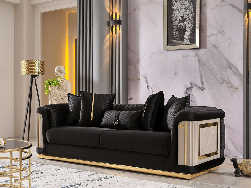 Elegance 3-pieces (Sofa & Loveseat & Chair) Livingroom Set Black in Black - 101-ELE-LV900-321