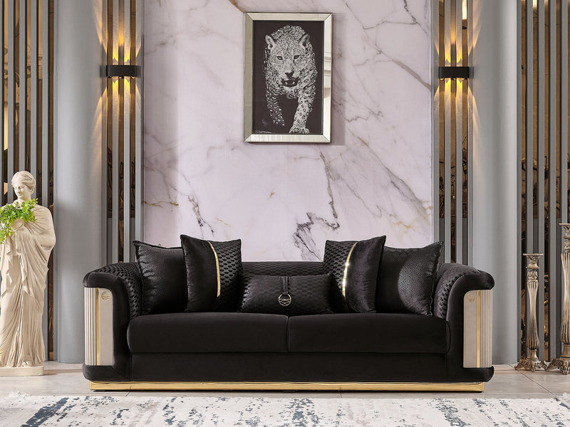 Elegance 3-pieces (Sofa & Loveseat & Chair) Livingroom Set Black in Black - 101-ELE-LV900-321