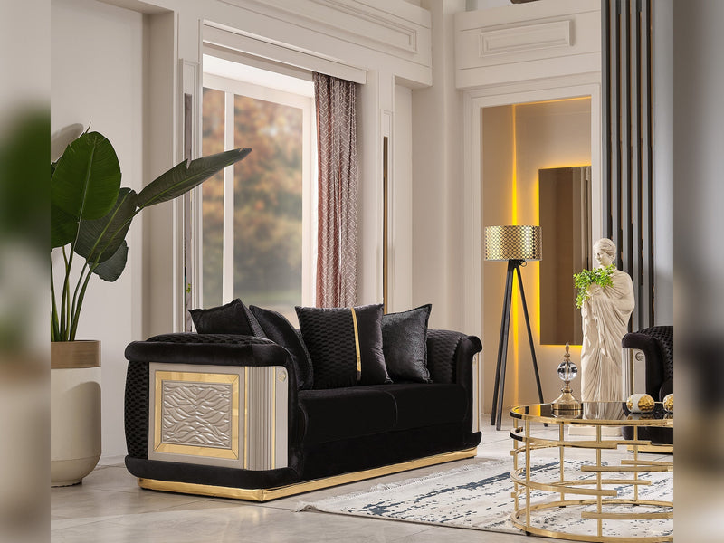 Elegance 3-pieces (Sofa & Loveseat & Chair) Livingroom Set Black in Black - 101-ELE-LV900-321