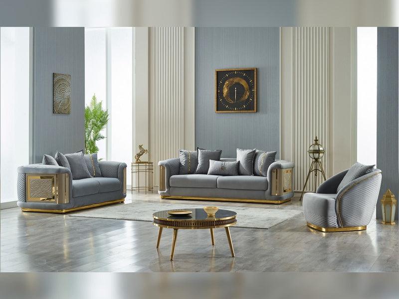 Elegance 3-pieces (Sofa & Loveseat & Chair) Livingroom Set Light Grey in Light Grey - 101-ELE-LV405-321