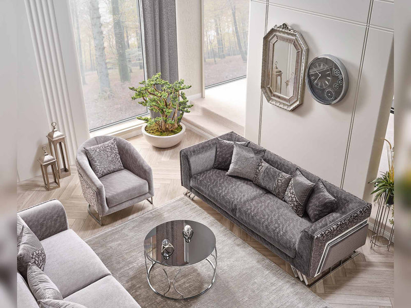 Elegance San 4-pieces (2 Sofa & 2 Chair) Livingroom in Light Grey - Dark Grey - 200-SAN-ELE-LG-DG-3311