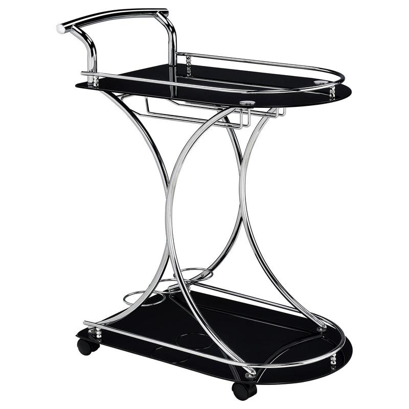 Elfman 2-tier Glass Shelf Metal Bar Cart Black and Chrome - 910001